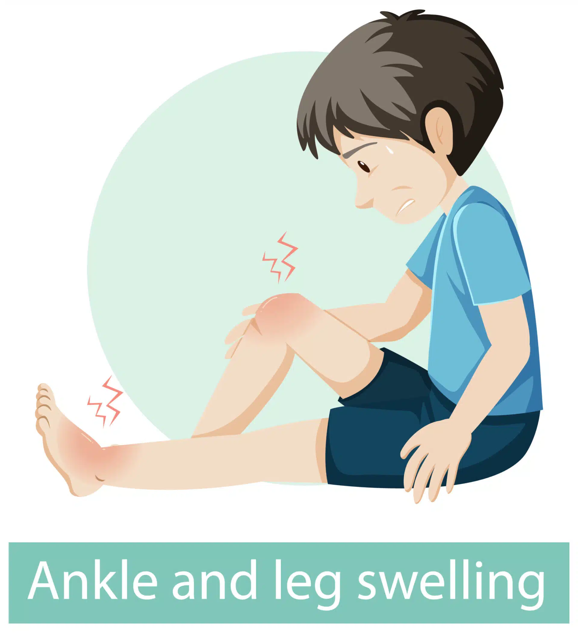 Cartoon character with ankle and leg summer and swelling feet symptoms illustration