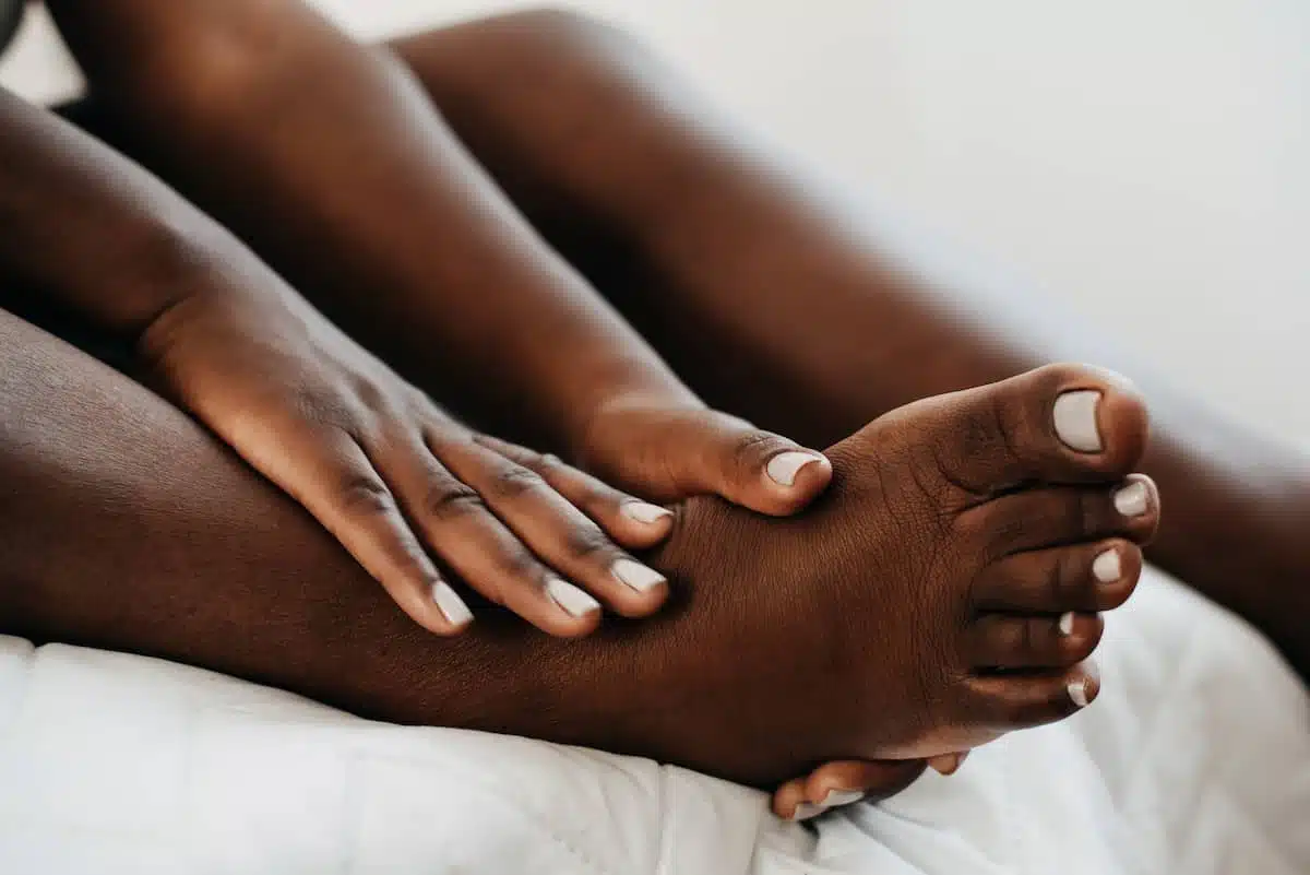 Skin care on the foot of a woman