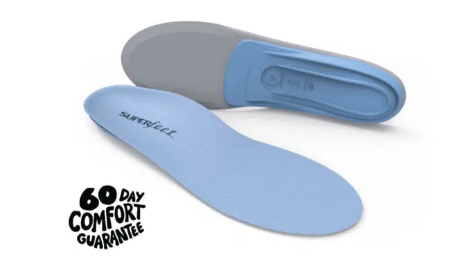Blue superfeet insoles for flat feet and plantar fasciitis