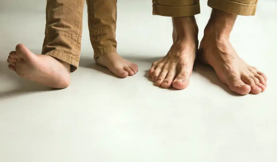 Close up of two sets of feet