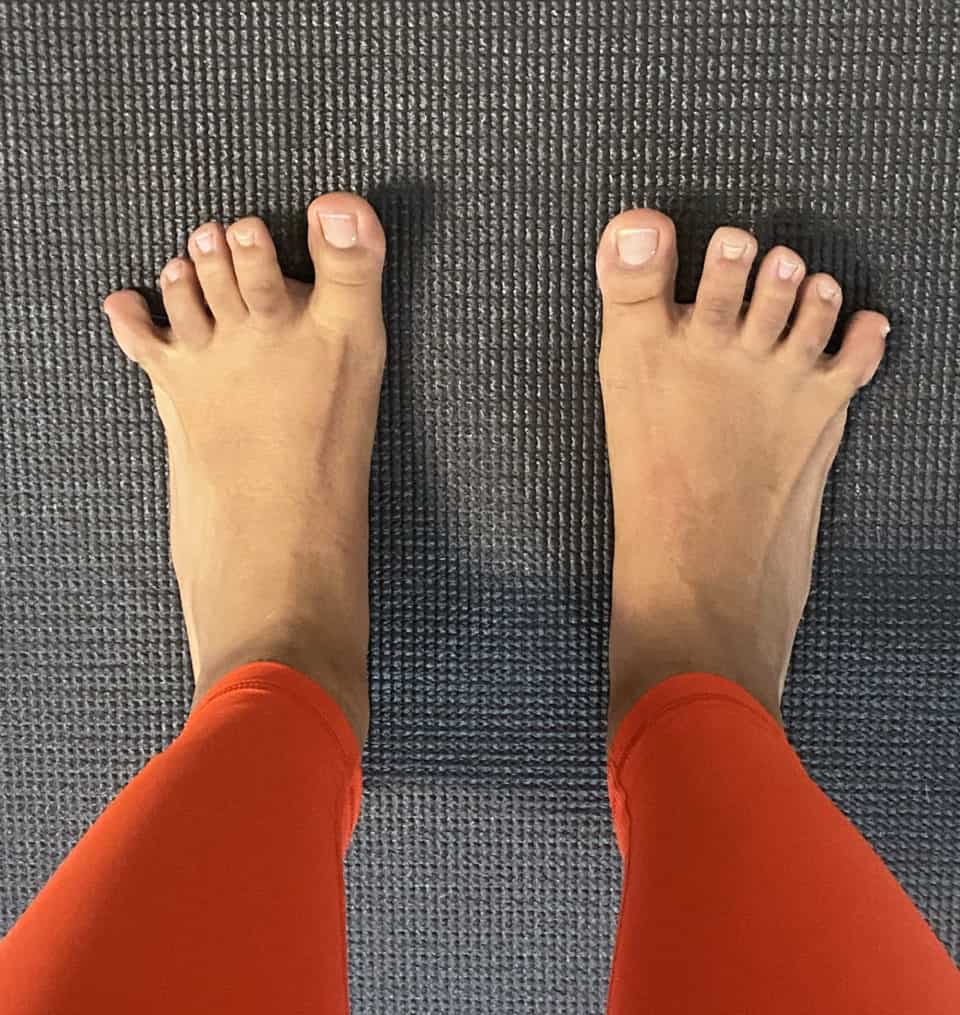 A foot doing a toe-spread exercise by spreading the toes apart. 